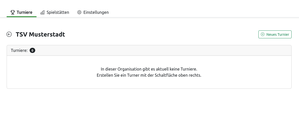 Übersichtsseite einer leeren Organisation